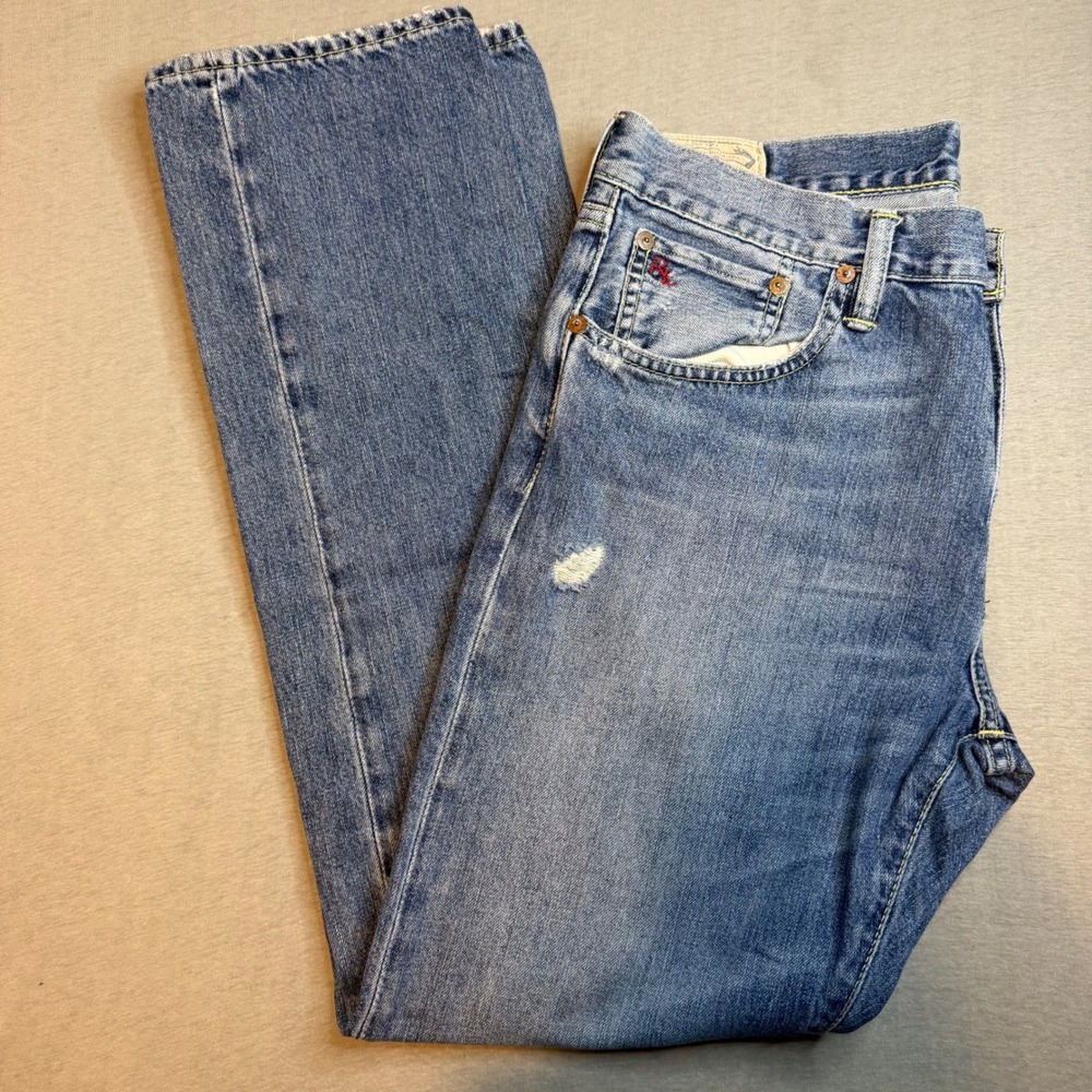 Polo Ralph Lauren Patch Dungarees Mens 33x32 Distressed Straight Jeans VTG